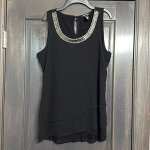 WHBM‎ Black sequin collar layer long tank M
